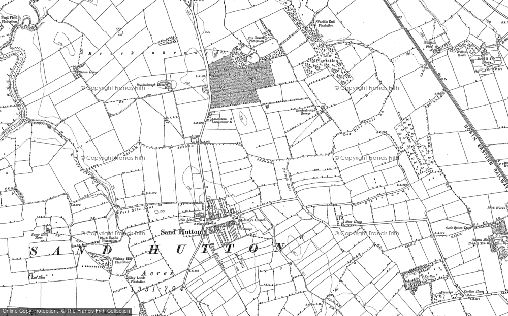 Old Map of Historic Map covering Breckenbrough Grange in 1891