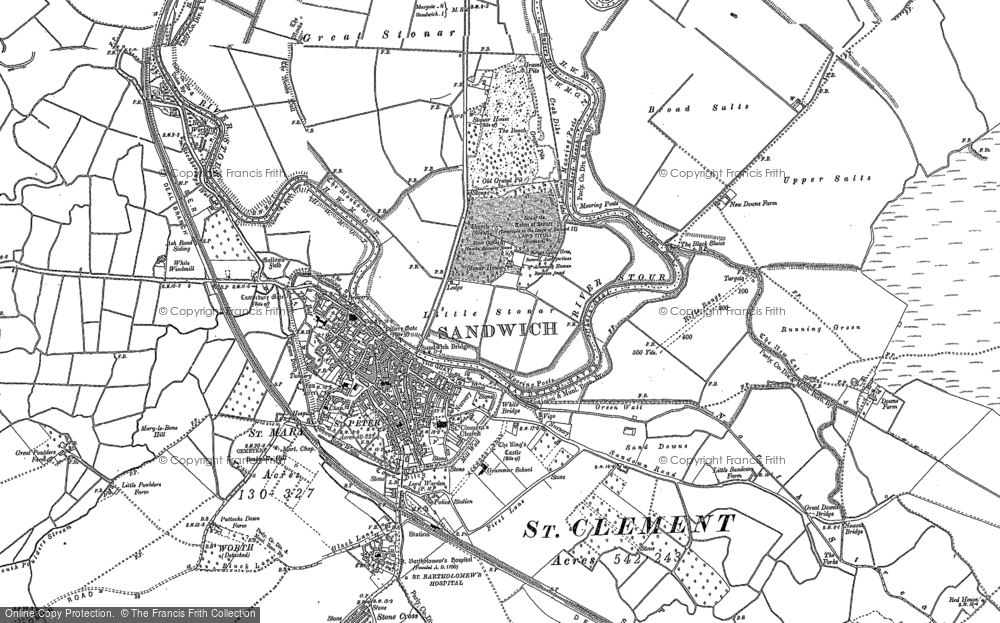 Old Map of Historic Map covering Great Stonar in 1896