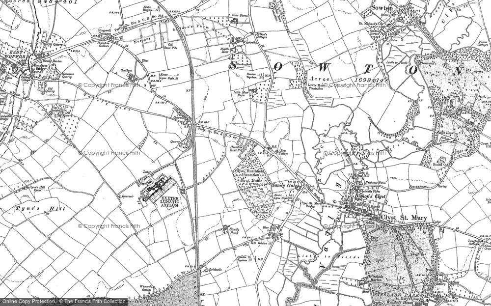 Old Map of Historic Map covering Digby & Sowton Station in 1887