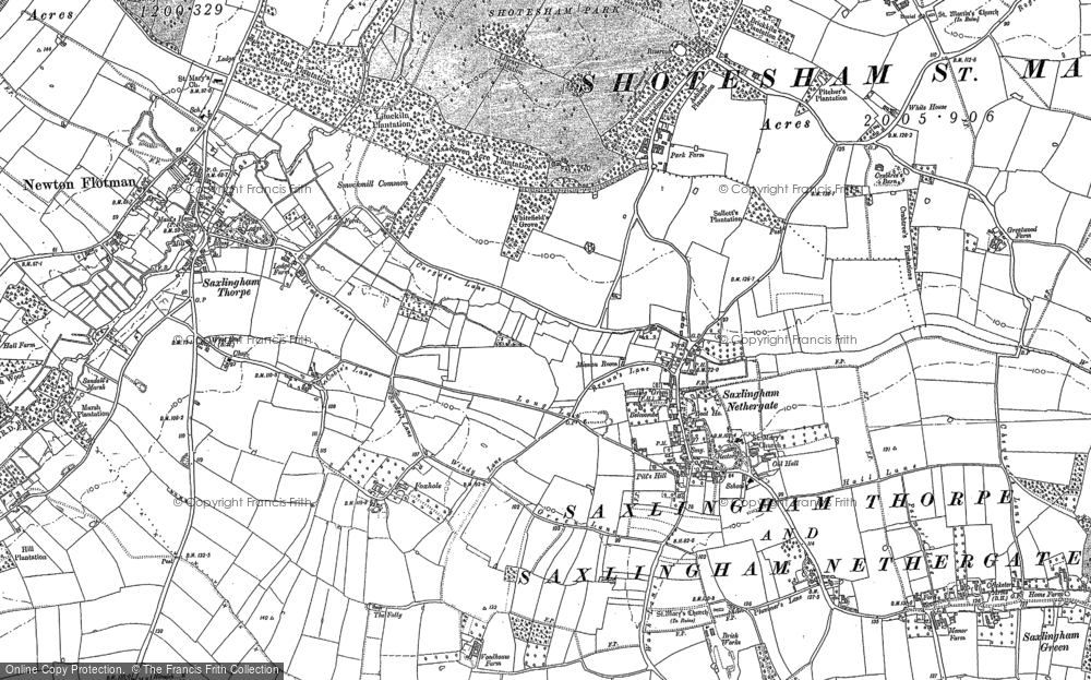 Old Map of Historic Map covering Saxlingham Green in 1880