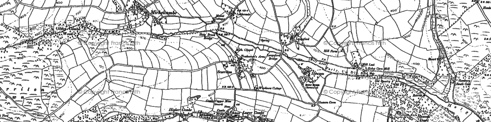 Old map of Scorriton in 1885