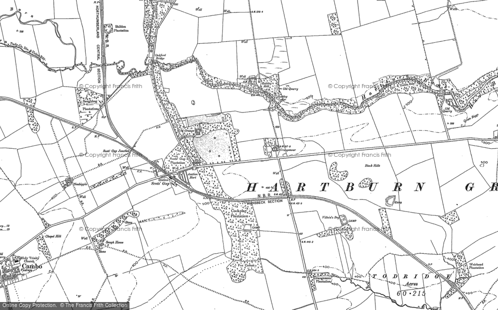 Old Map of Scots' Gap, 1895 - 1896 in 1895