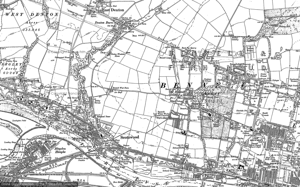 Old Map of Historic Map covering Blaydon Haughs in 1914