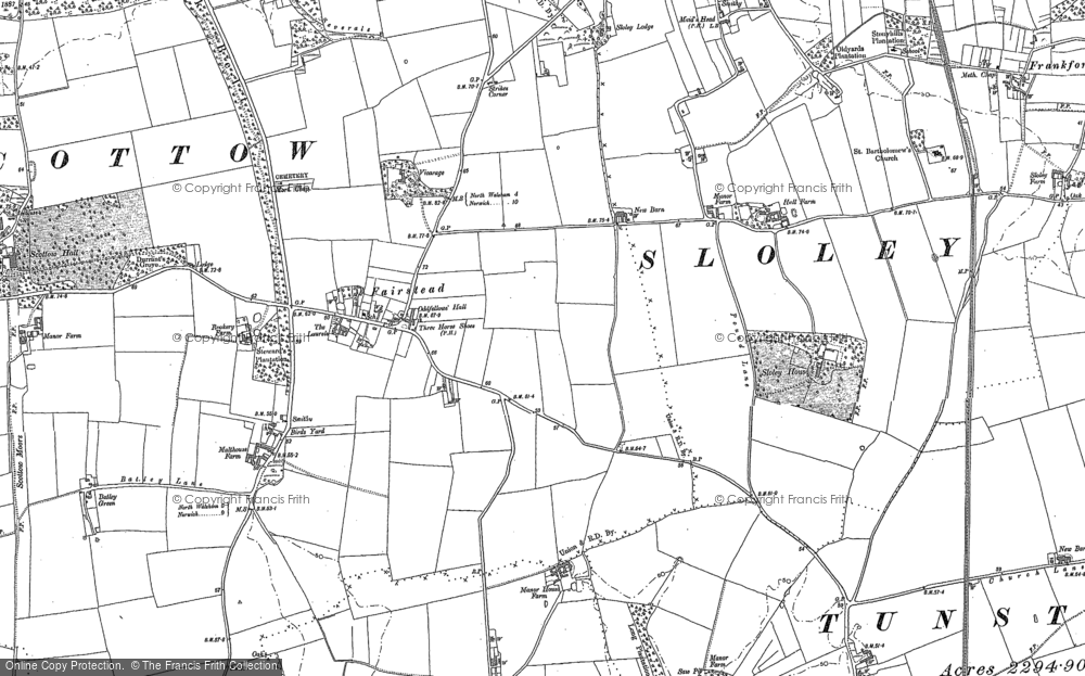 Old Map of Scottow, 1884 - 1885 in 1884