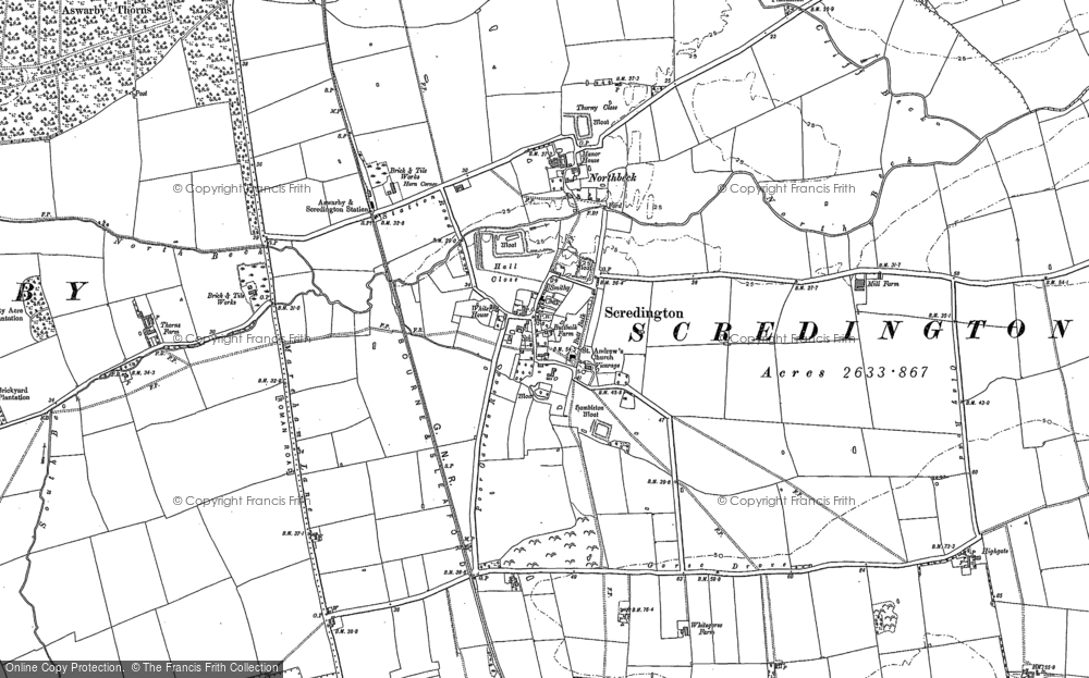 Old Map of Scredington, 1887 in 1887