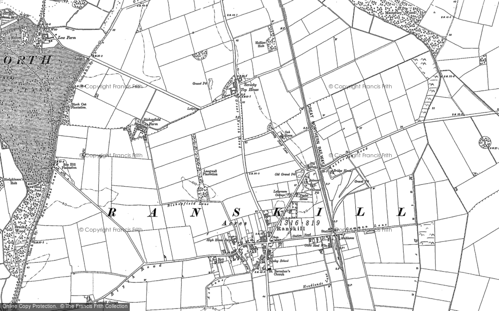 Old Map of Scrooby Top, 1885 in 1885