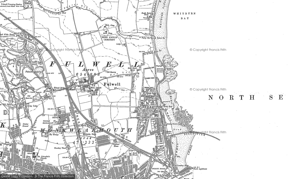 Old Map of Historic Map covering Whitburn Bay in 1896