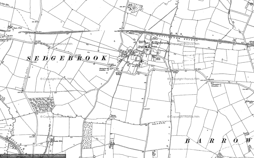 Old Map of Sedgebrook, 1886 - 1887 in 1886