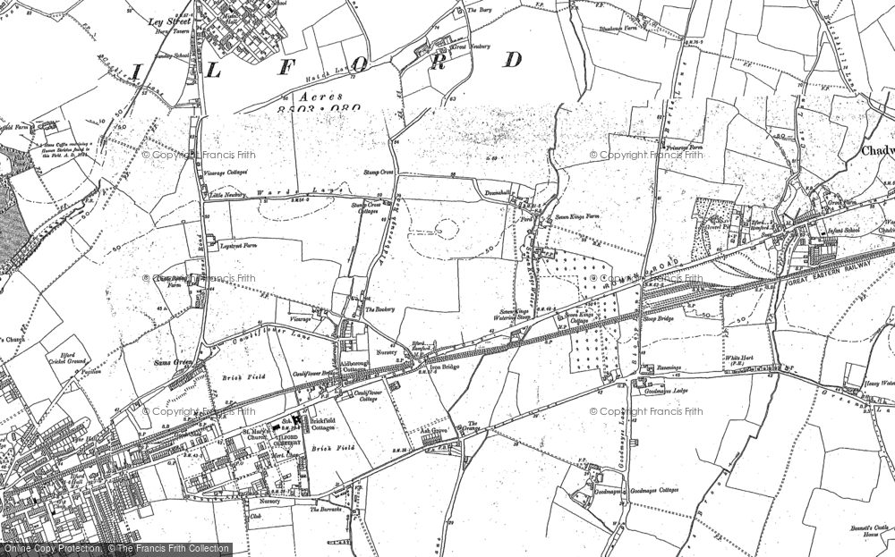 OLD ORDNANCE SURVEY MAP GOODMAYES SEVEN KINGS 1915 COLINTON ROAD ILFORD CEMETERY 