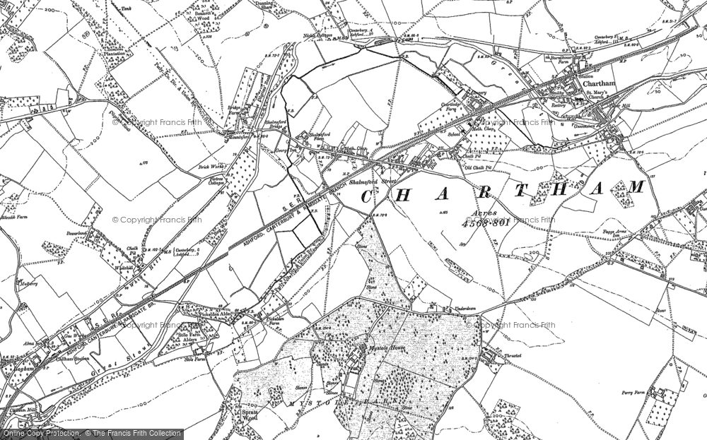 Old Map of Historic Map covering Mystole Ho in 1896