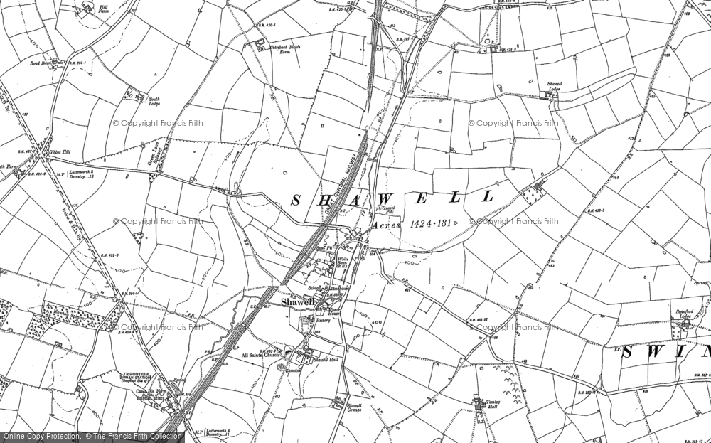 Old Map of Shawell, 1885 - 1903 in 1885