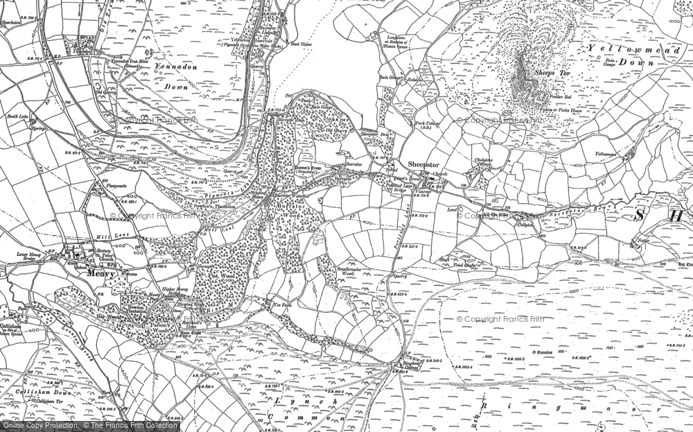 Old Map of Historic Map covering Burrator in 1886