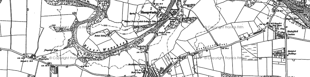 Old map of Sheepwash in 1896