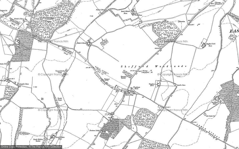 Old Map of Historic Map covering Wickfield Copse in 1898