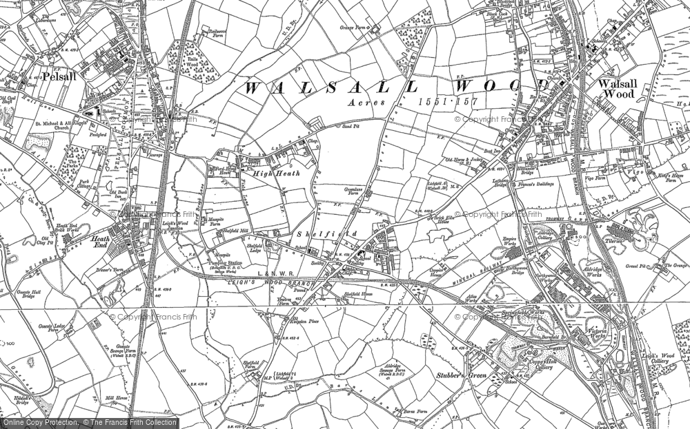 Old Map of Historic Map covering High Heath in 1883
