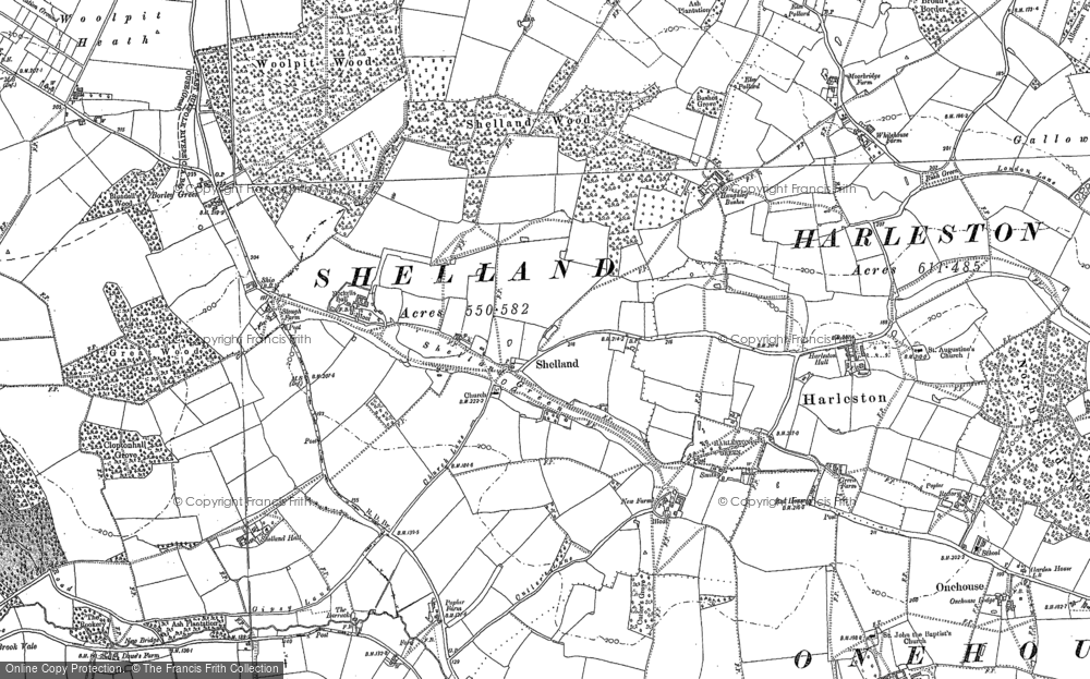 Old Map of Historic Map covering Buxhall Fen Street in 1883