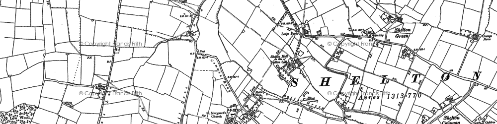 Old map of Hardwick Airfield in 1883