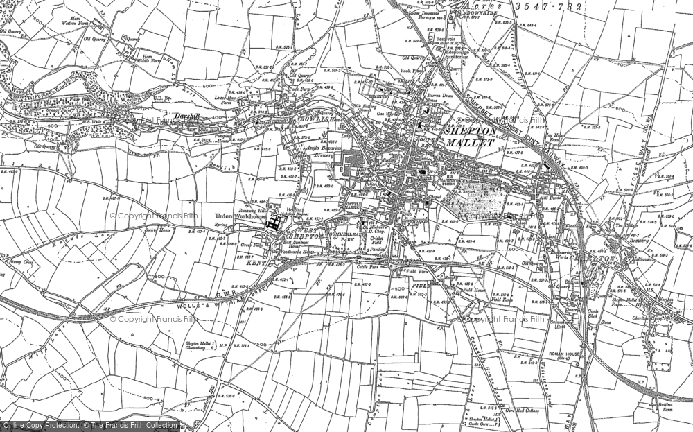 OLD ORDNANCE SURVEY MAP SHEPTON MALLET 1902 BOWLISH FIELD HOUSE KANGHORNE PARK 