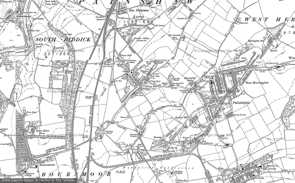 Old Map of Shiney Row, 1895 in 1895