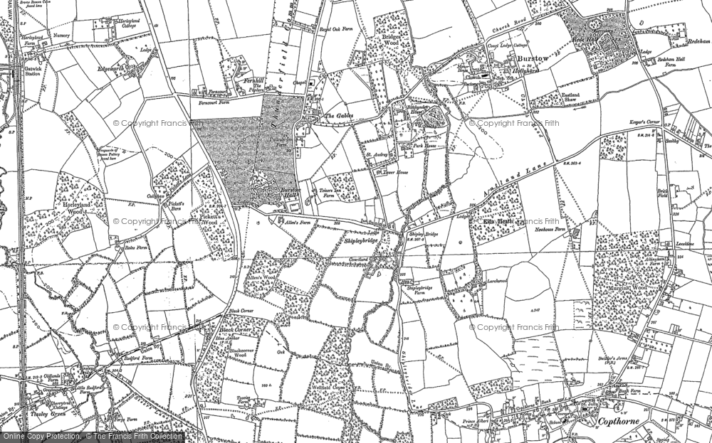 Old Map of Historic Map covering Burstow Hall in 1910