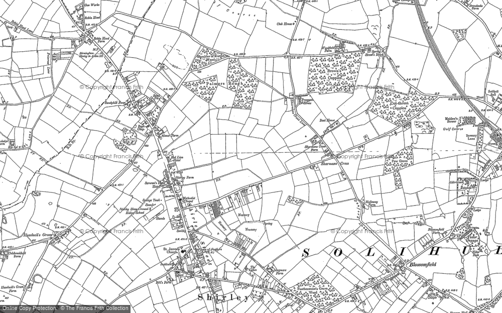 Old Map of Historic Map covering Sharmans Cross in 1886