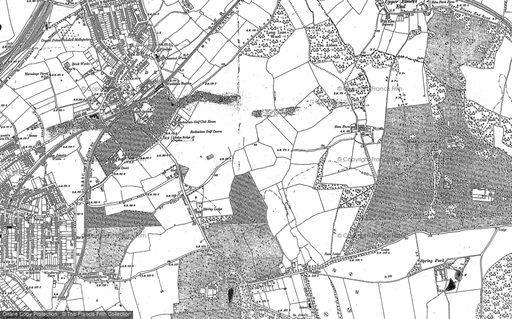 Old Map of Historic Map covering Monks Orchard in 1911