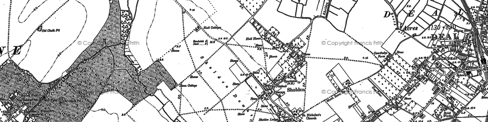 Old map of Sholden in 1896
