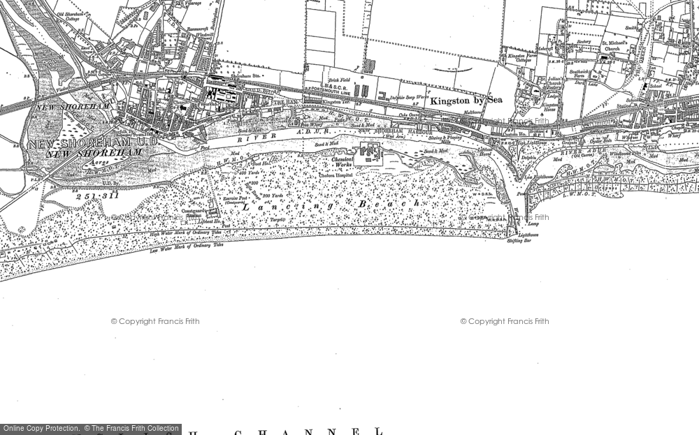 Old Map of Historic Map covering Shoreham Beach in 1896