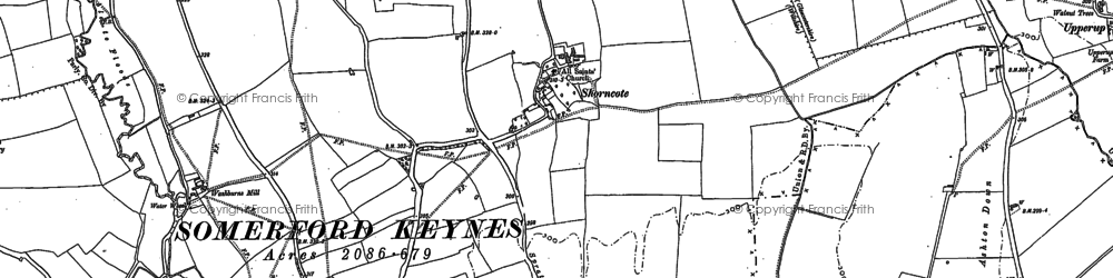 Old map of Shorncote in 1920