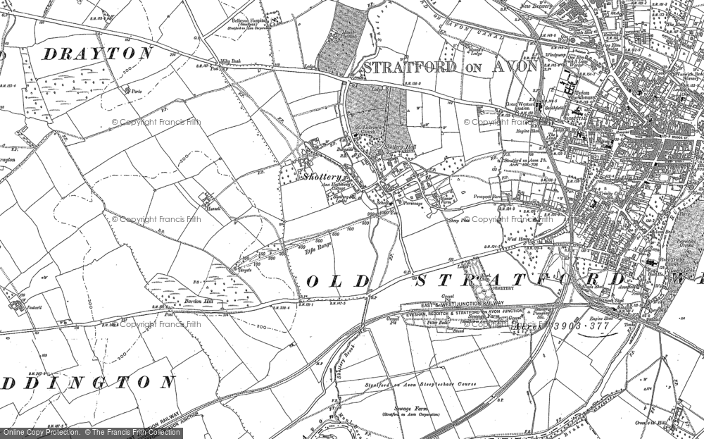 Old Map of Historic Map covering Anne Hathaway's Cottage in 1883