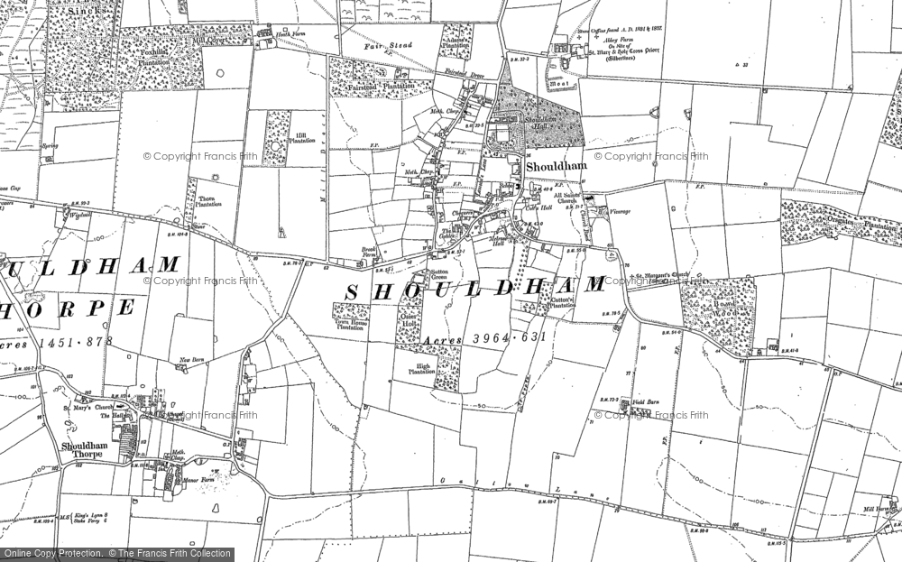 Old Map of Historic Map covering Shouldham Warren in 1883