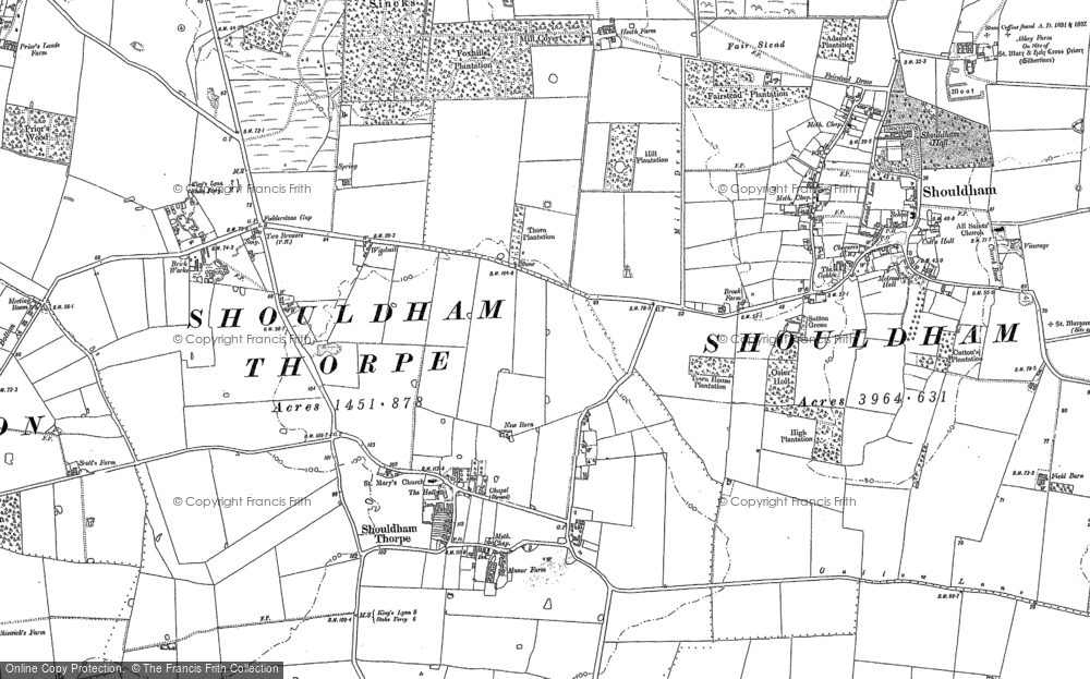 Old Map of Historic Map covering Fodderstone Gap in 1884
