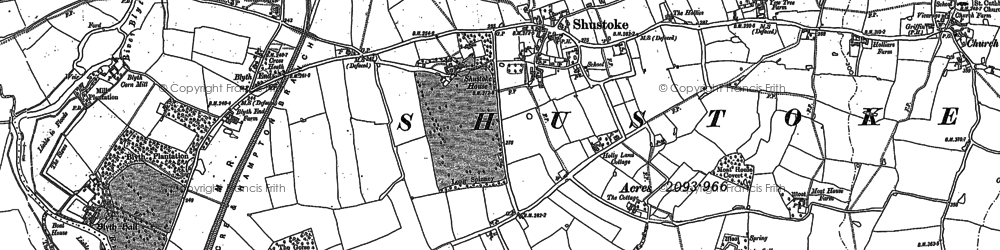 Old map of Shustoke in 1886