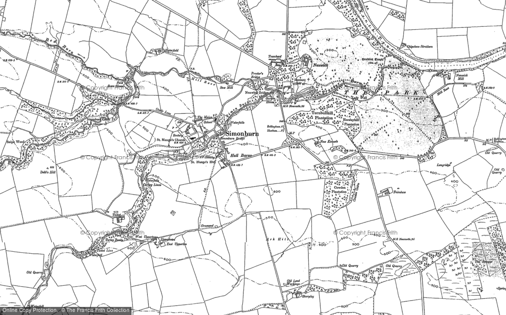 Old Map of Historic Map covering Brocolitia (Roman Fort) in 1895