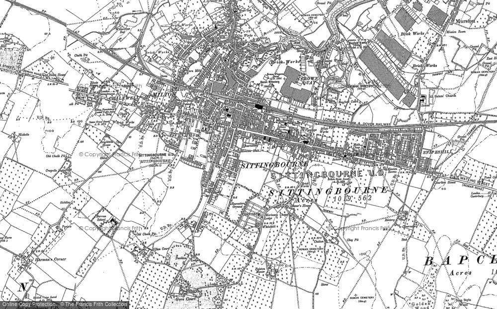 Old Map of Sittingbourne, 1896 in 1896