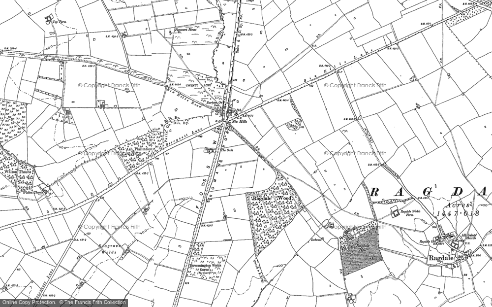 Old Map of Historic Map covering Burton Wolds in 1883