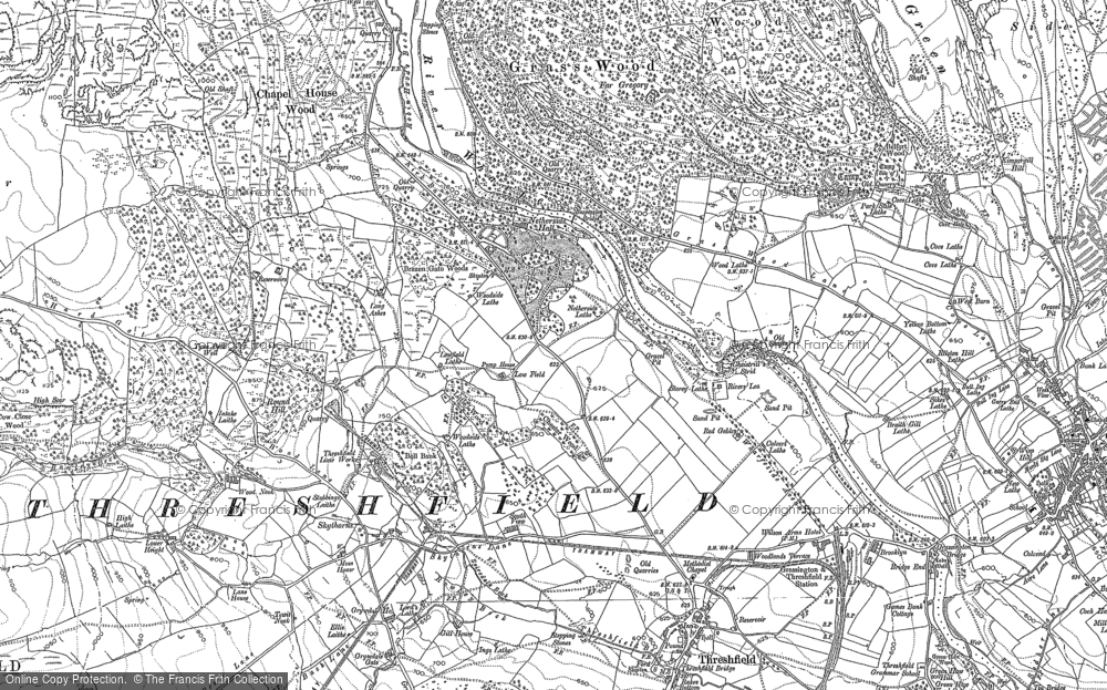 Old Map of Historic Map covering Boss Moor in 1907