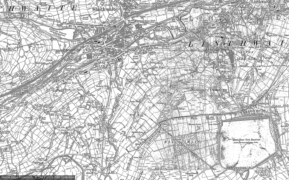 Old Map of Historic Map covering Blackmoorfoot Resr in 1890