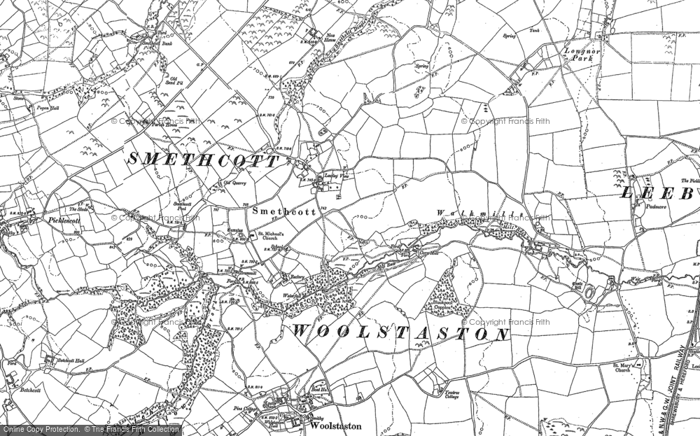 Old Map of Historic Map covering Longnor Park in 1882