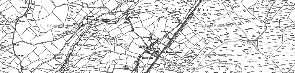 Old map of Sourton in 1883