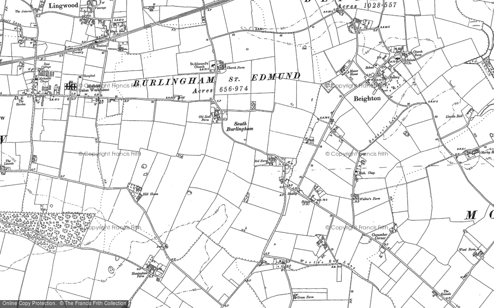 Old Map of South Burlingham, 1881 - 1884 in 1881