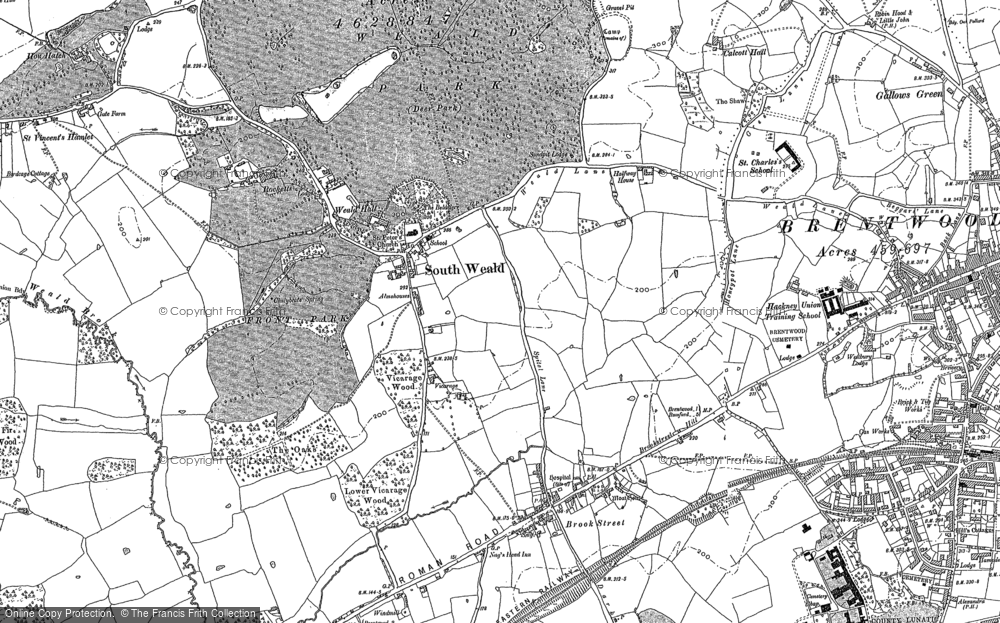 Old Map of South Weald, 1895 in 1895