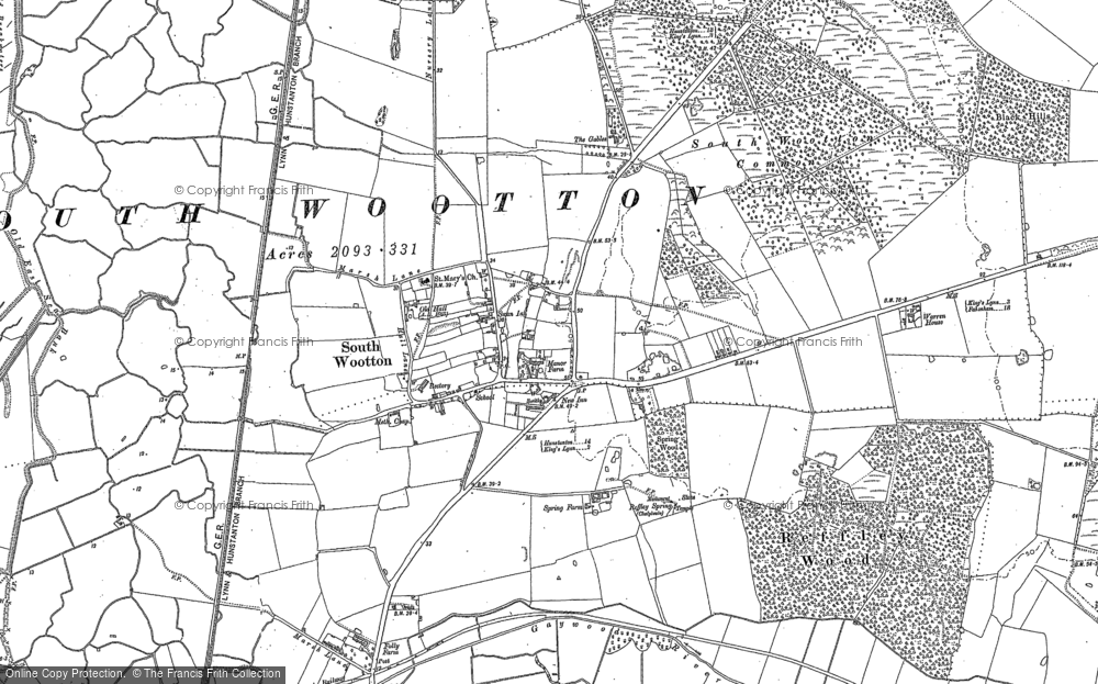 Old Map of Historic Map covering Ling Common in 1884