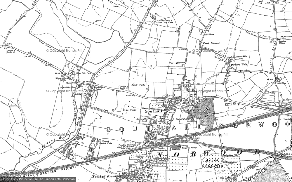 Old Map of Southall, 1894 in 1894