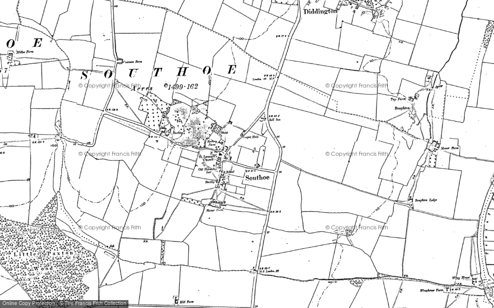 Old Map of Historic Map covering Boughton Village in 1887