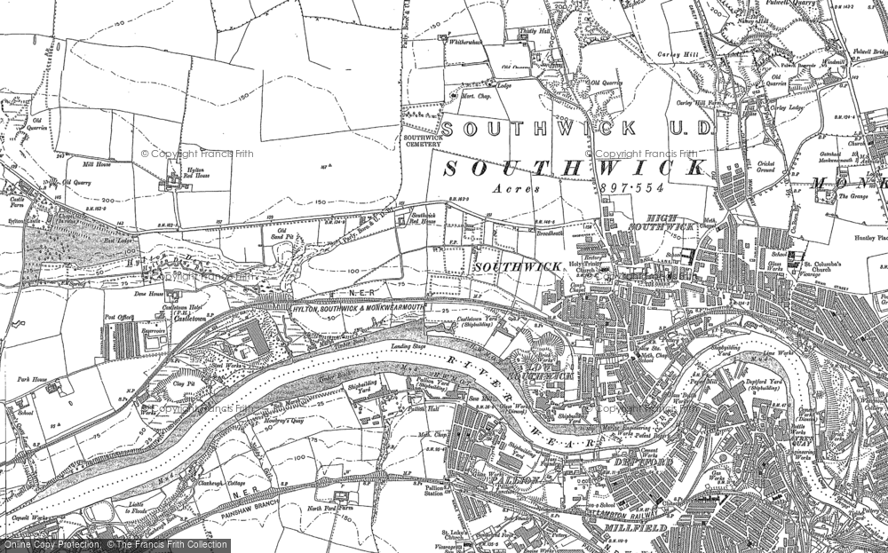 Old Map of Historic Map covering Hylton Red House in 1895