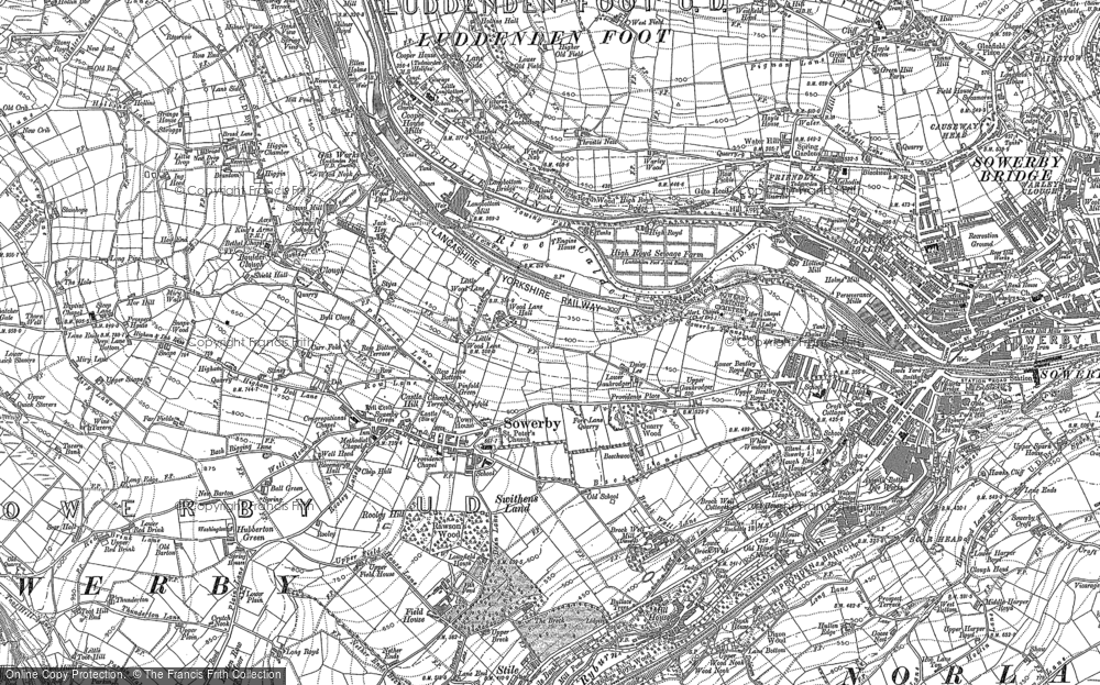 Old Map of Historic Map covering Boulder Clough in 1890