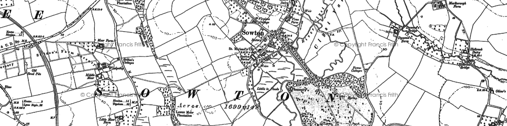 Old map of Sowton in 1887