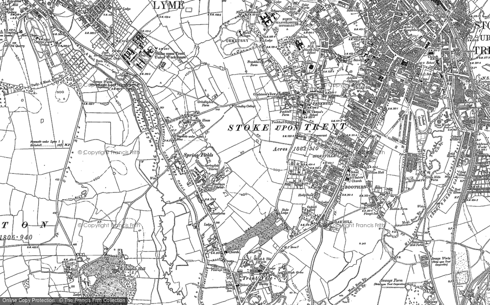 Old Map of Historic Map covering Penkhull in 1877