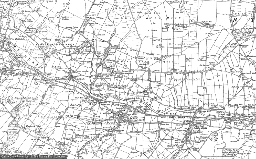 Old Map of Historic Map covering Weardale Way in 1896
